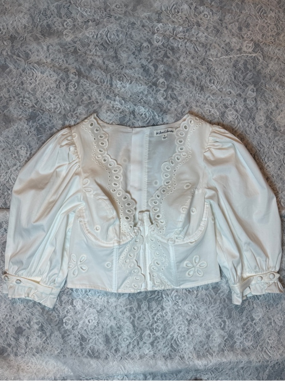 For Love & Lemons Serena Eyelet Corset Top White Cotton S - Picture 12 of 14